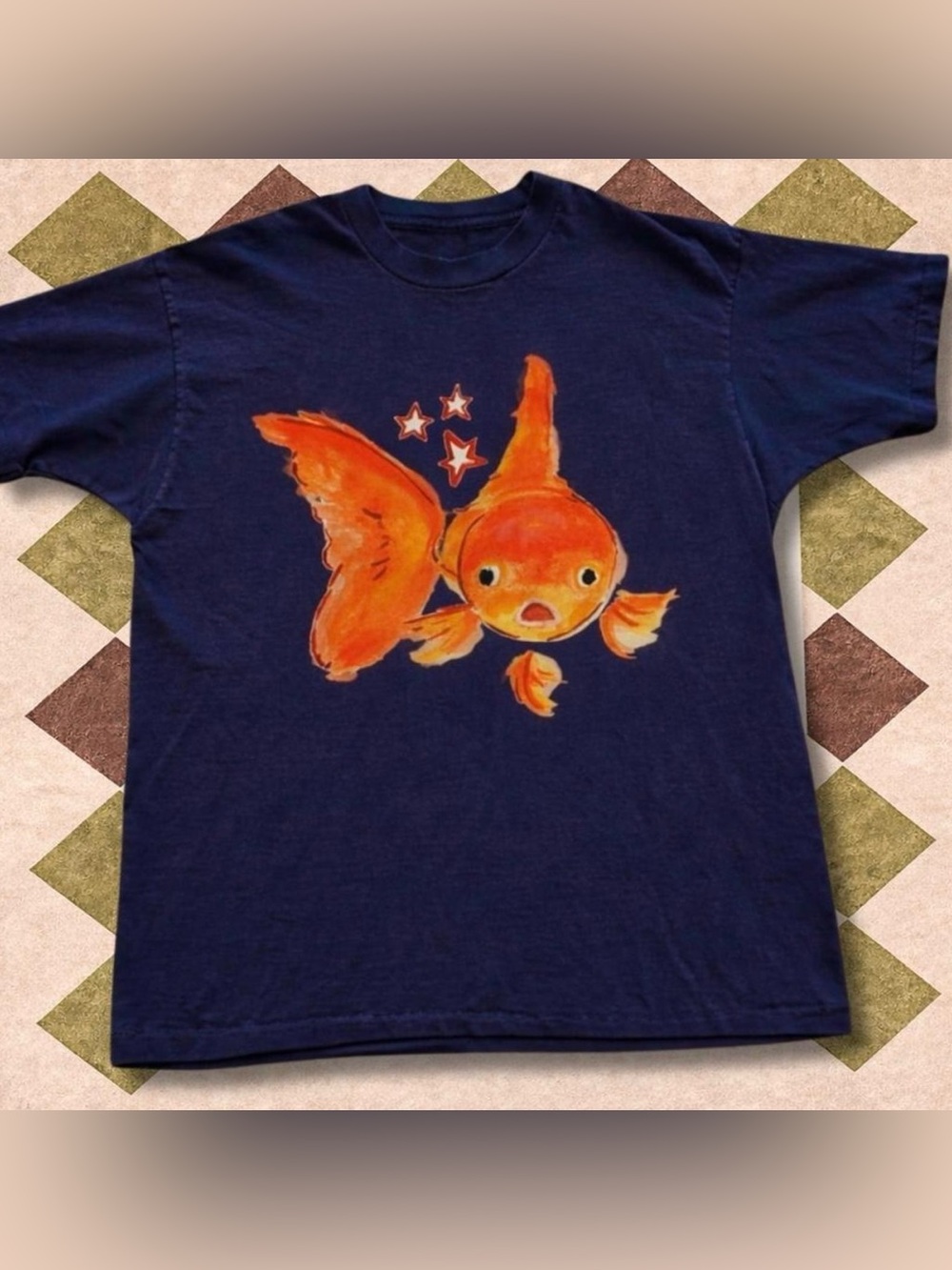 Gildan Navy Short-Sleeve Tee with Orange Goldfish Graphic